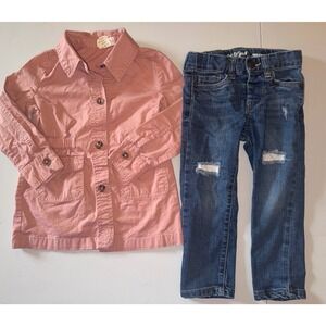 Emma & Ella Cat & Jack Jacket and Jeans Set Toddler 3T Pink Blue Distressed 2pc